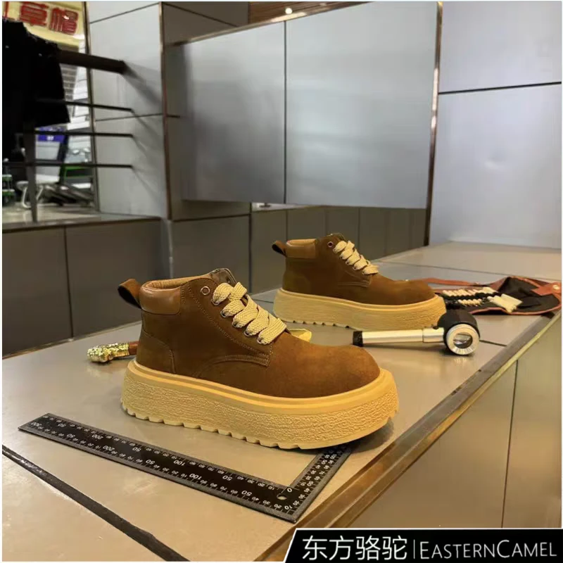 东方骆驼欧洲站轻奢男鞋冬季高帮时尚轻便休闲鞋厚底舒适工装潮鞋