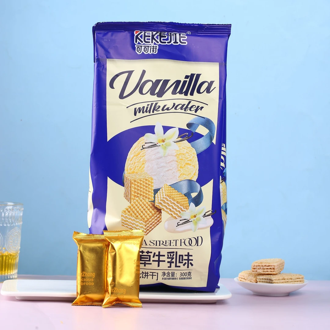 可可街威化饼干300克草莓味香草味牛奶巧克力味休闲办公小零食