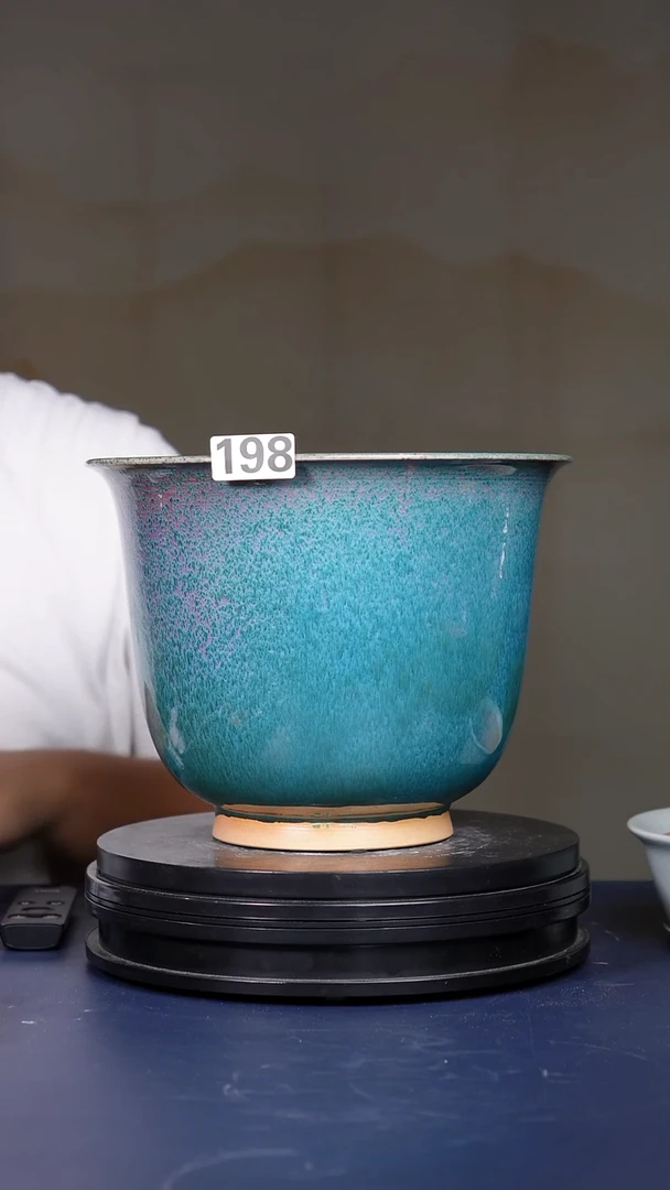 其他198号钧瓷青绿釉金钟盆 口径24.5高19.3