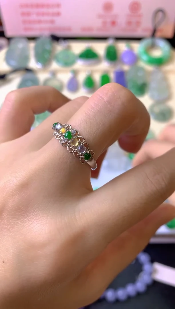 银S925镶嵌戒指翡翠那*多戒指