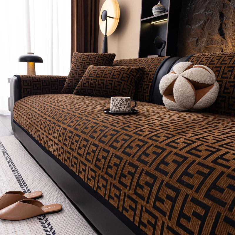 防滑沙发垫四季通用2025新款雪尼尔高级大气轻奢防猫抓坐垫套罩