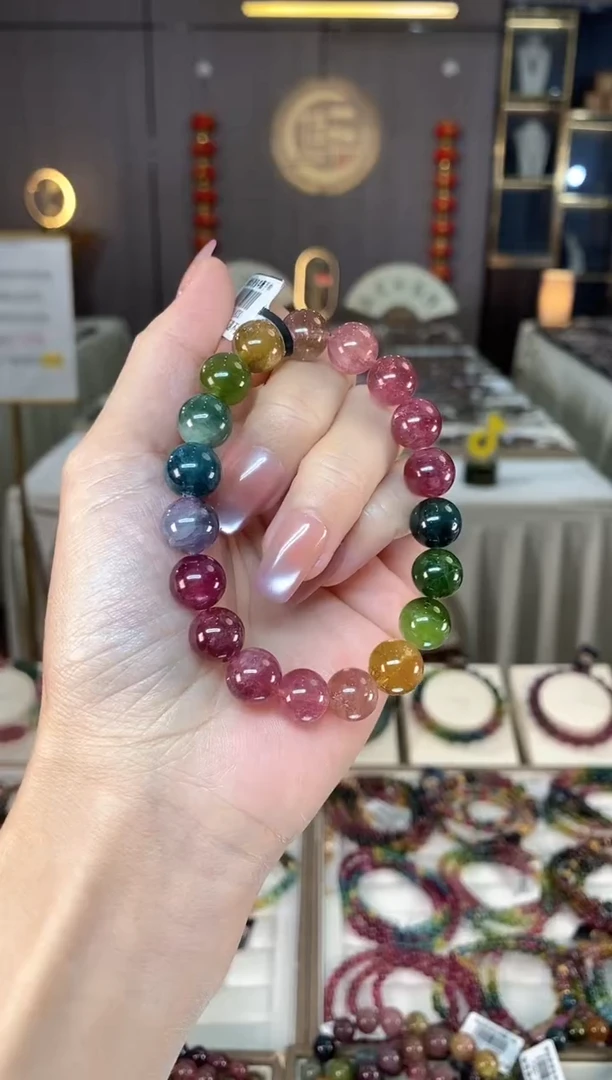 未镶嵌老矿碧玺彩虹单圈手串10mm+碧玺hon多样性发货一条