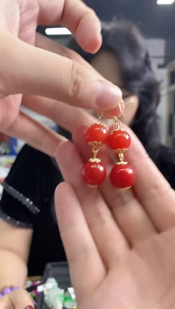 南红玛瑙耳饰未镶嵌多样性发其一颜色微差