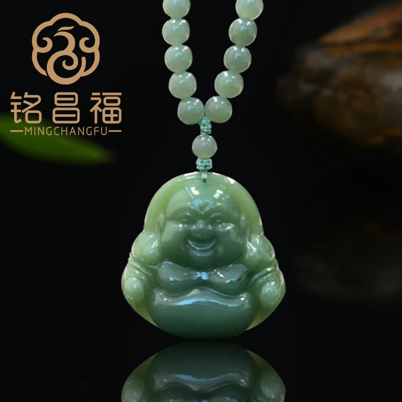 精品纯天然真品和田玉碧玉晴水深晴佛公吊坠（44*46.6*10）5603-19