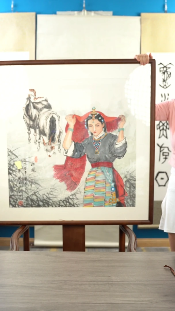 书法梁pb老师 人物画 3.8平尺  带框