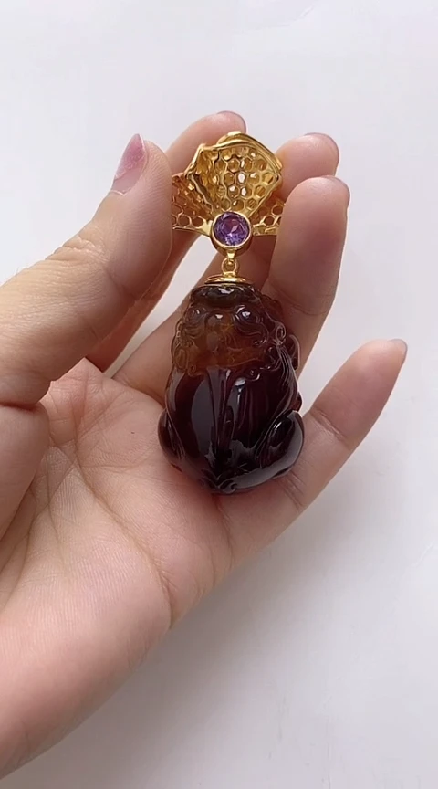 【闪购商品】琥珀裸石银S925镶嵌琥珀吊坠