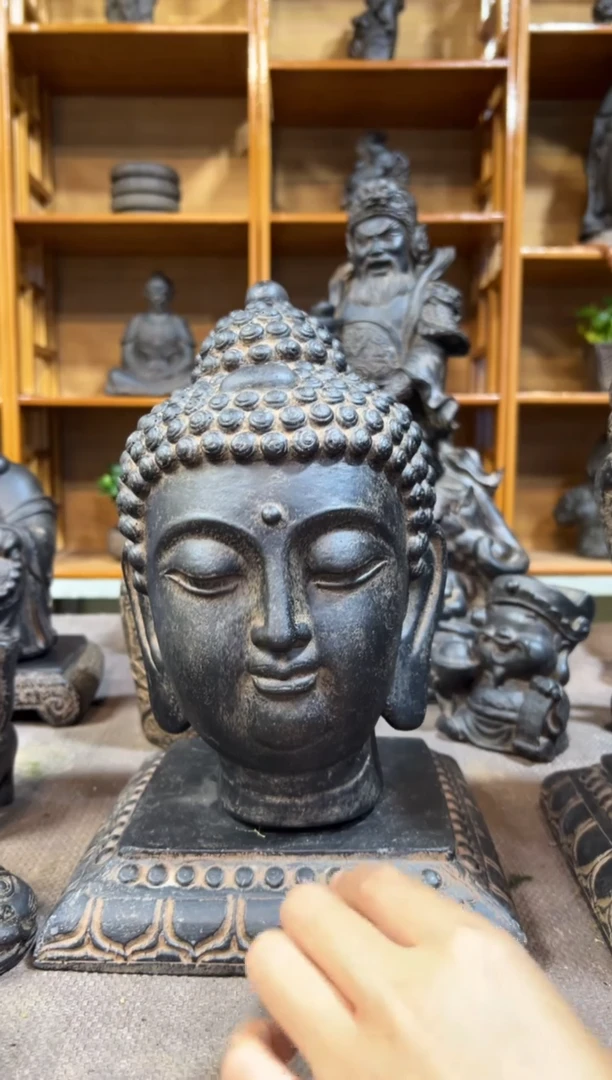 陶土小佛首+莲花底座