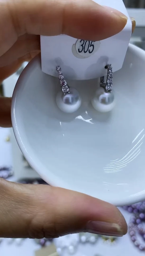 银S925镶嵌淡水珍珠耳饰305