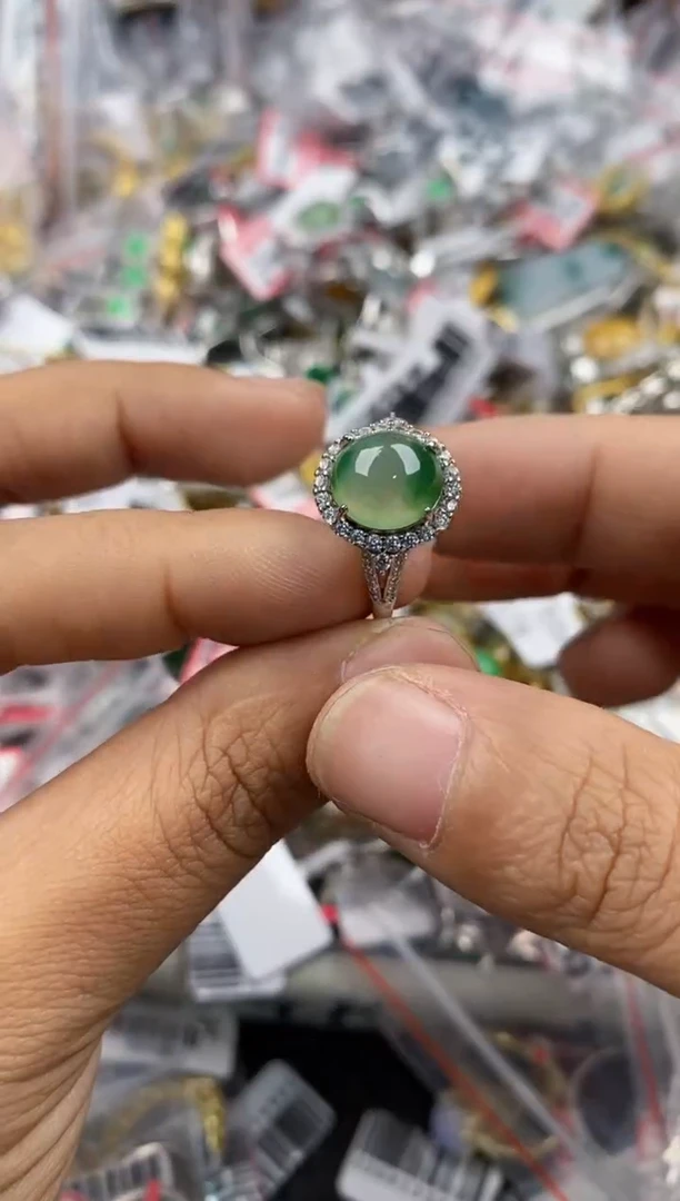 银S925镶嵌戒指翡翠444              1