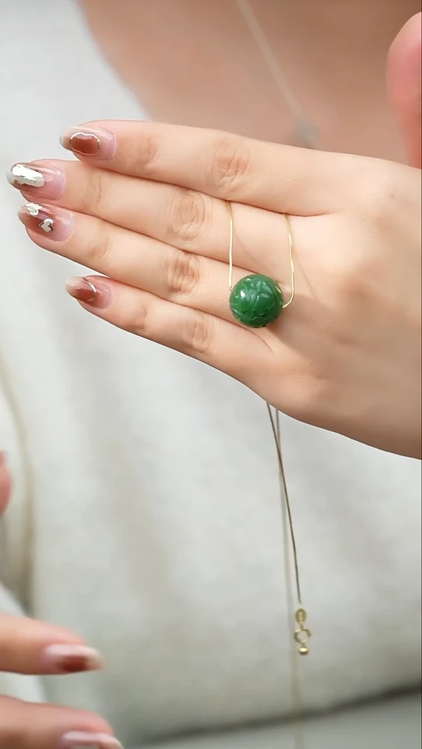 颈饰未镶嵌和田玉001-和田玉碧玉仿古云纹单珠-16mm-N1973-1028