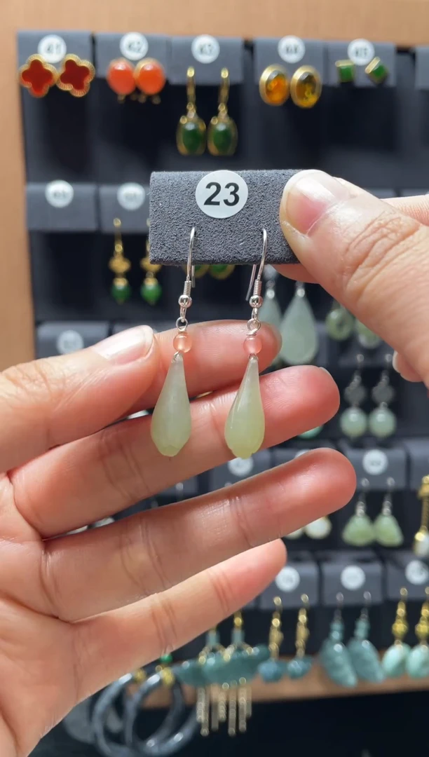 【闪购商品】和田玉耳饰银S925镶嵌0023