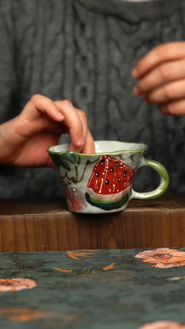 杯釉下彩手工手绘同款陶器