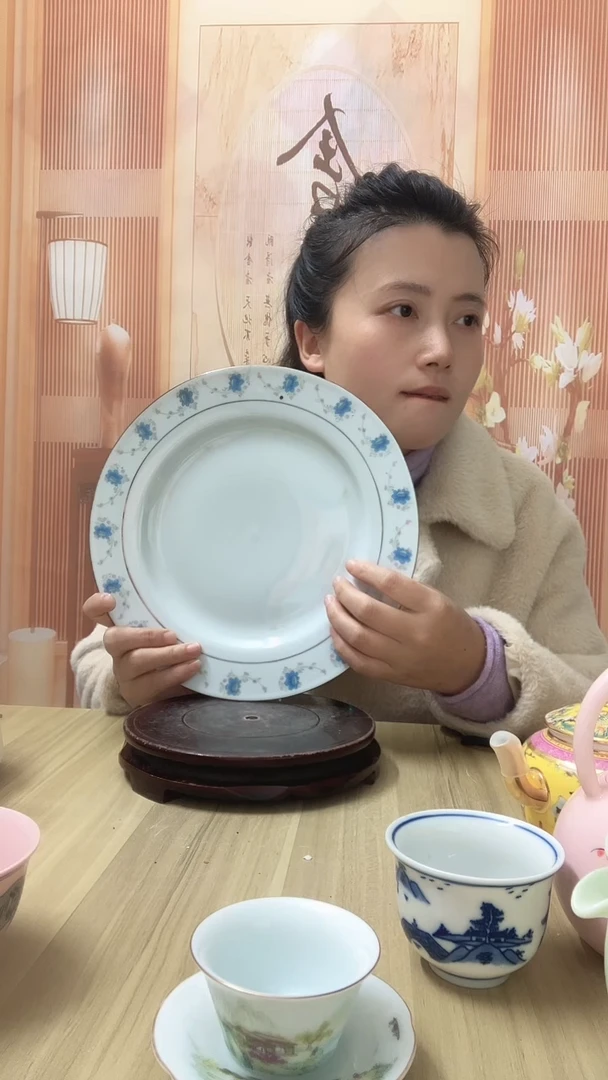白瓷厂瓷 蓝花10英寸平盘 1个（微瑕）