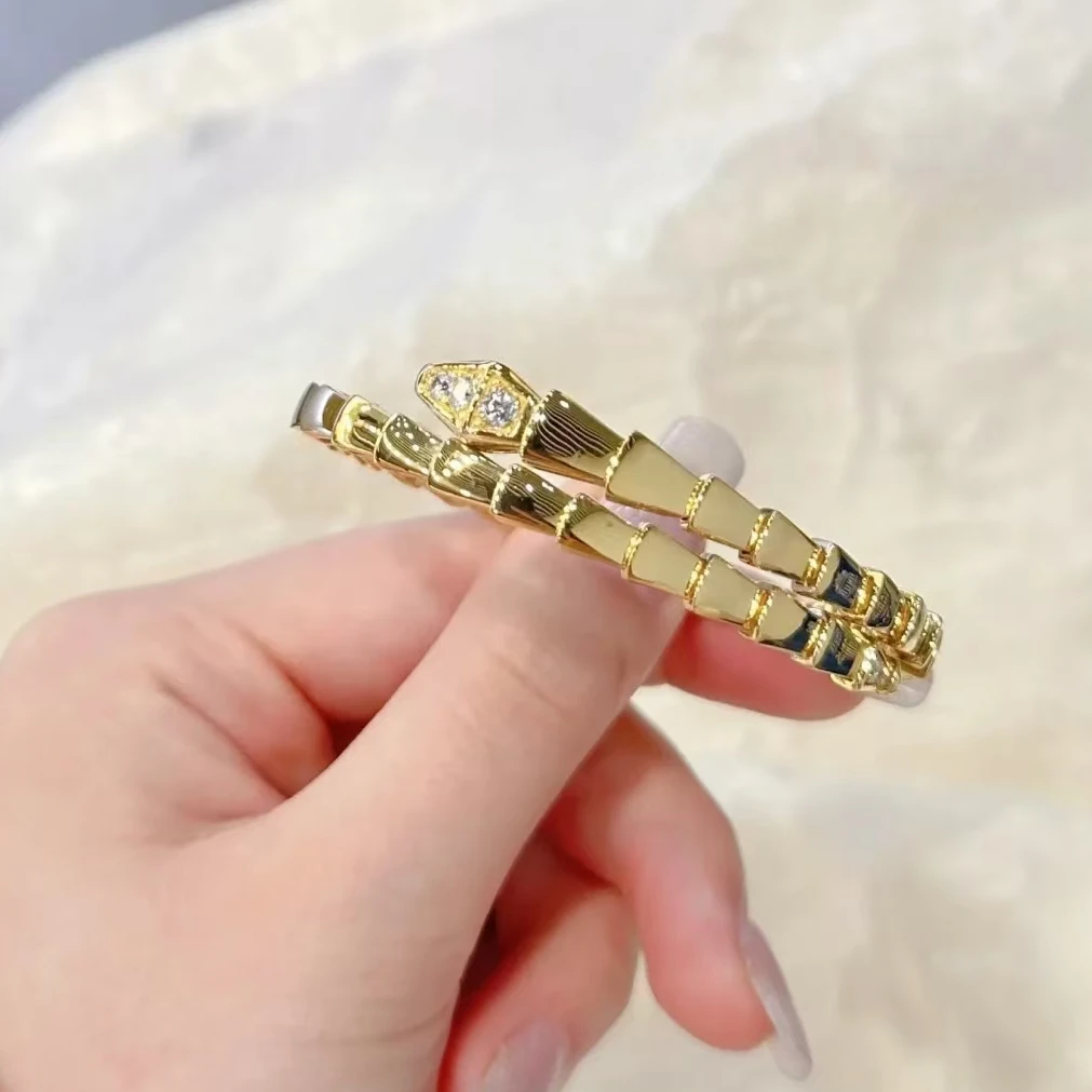 黄金足金 5D足金999黄金手镯蛇年蛇礼物固口莫桑钻轻奢高级感拉满