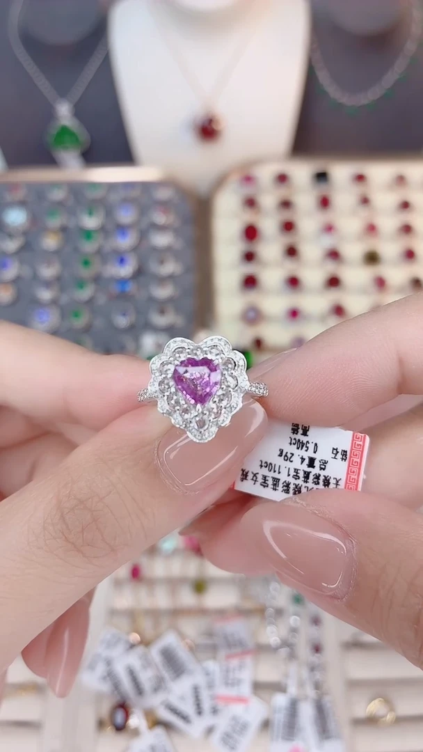 戒指彩色蓝宝石18K金镶嵌-1.11ct无烧粉蓝宝