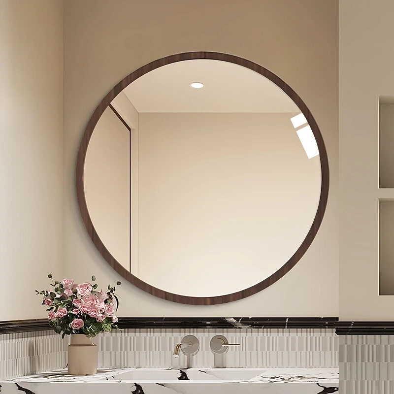 中古风浴室镜卫生间洗面台镜子挂墙式免打孔厕所洗漱台圆镜化妆镜