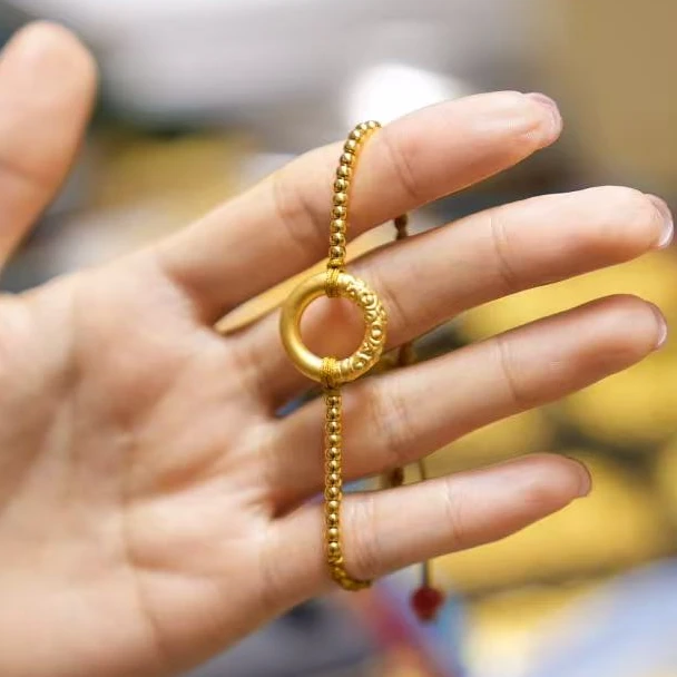 【巧玲专享】足金999金珠钱坤圈平安扣饰品 经典百搭