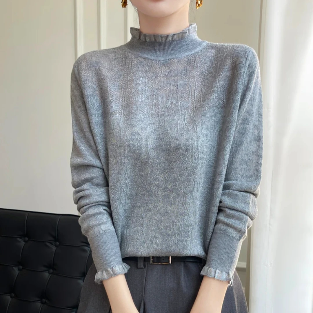 针织衫绒衫直筒钩花女装长袖不褪色半高领