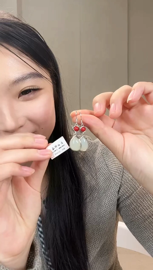 银S925镶嵌和田玉耳饰