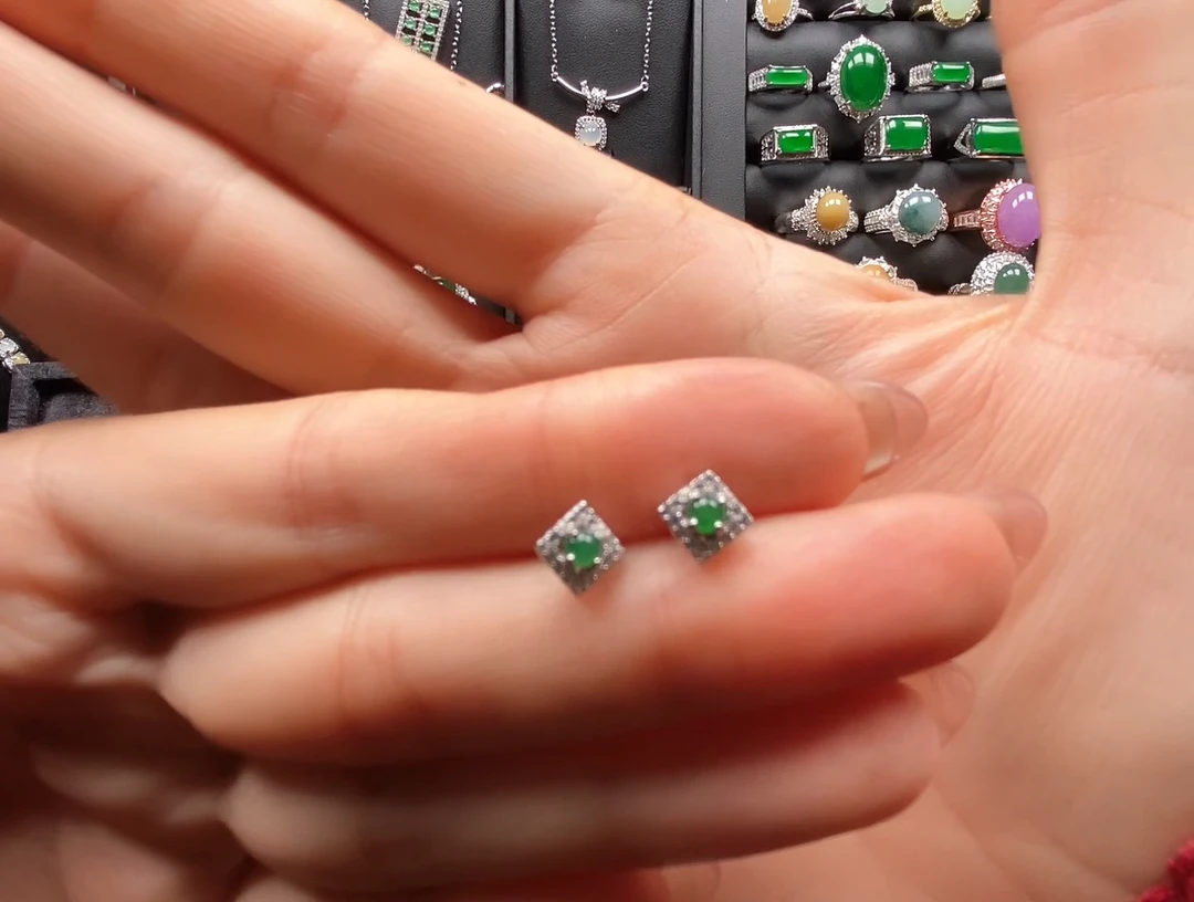 银S925镶嵌翡翠耳饰33