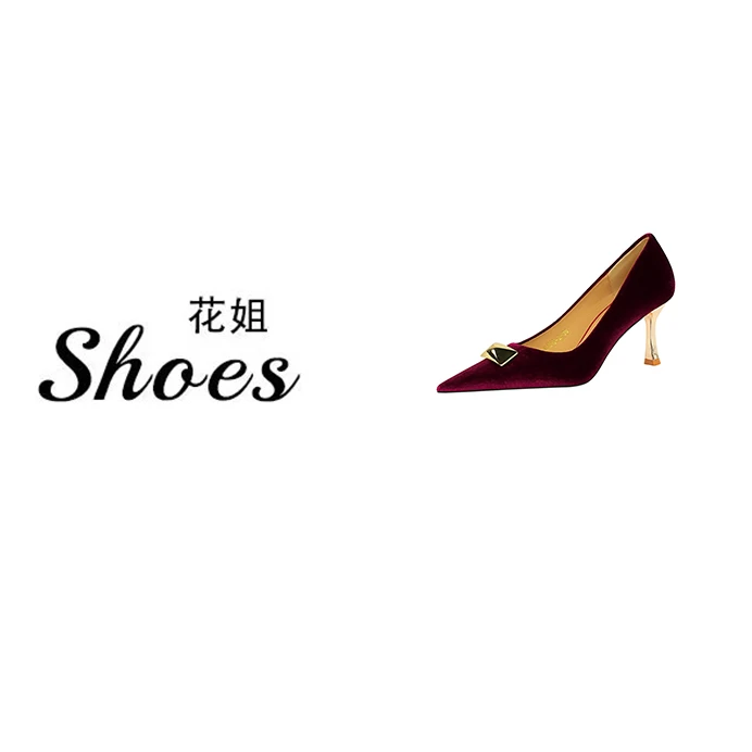 QKDS 1818-K81欧美风宴会高跟金属跟浅口尖头金属扣绒面女单鞋
