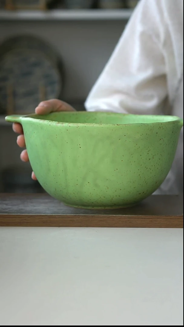 陶瓷Dxc原野竹叶青双耳汤碗24.5cm@4-2@