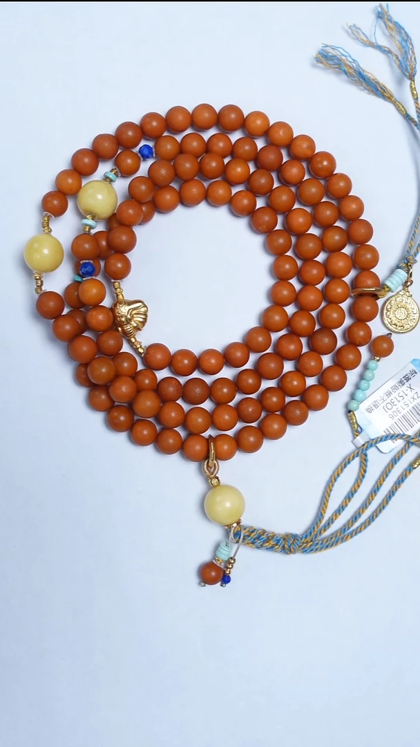 蜜蜡颈饰未镶嵌橘皮老蜡圆珠108项链7mm