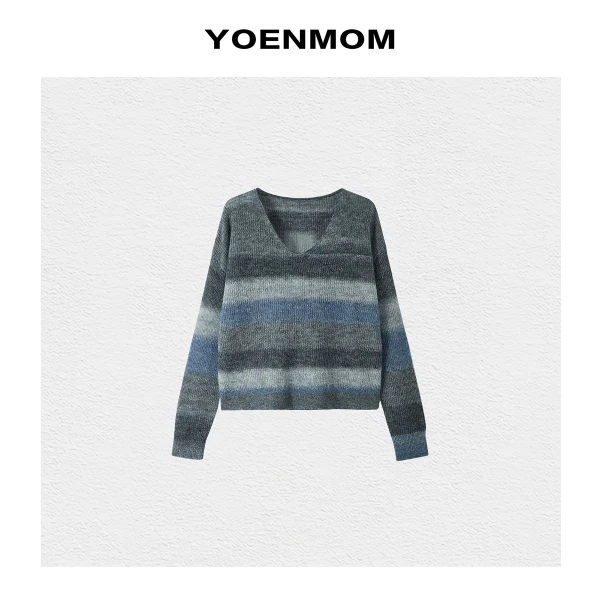 YOENMOM·渐变温柔2025早春新品 羊驼羊毛高级慵懒撞色条纹针织衫