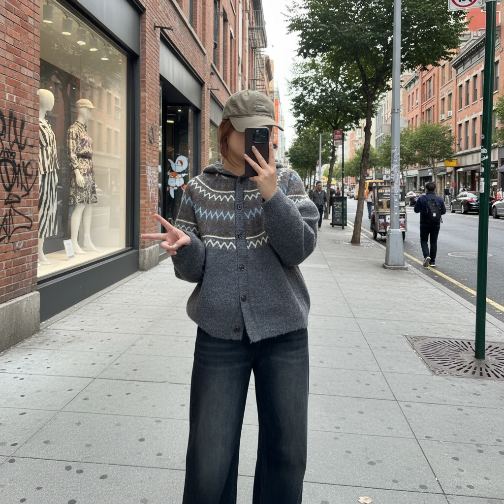 费尔岛开衫连帽保暖毛衣慵懒风针织菱形圆领水洗毛针织衫时尚撞色