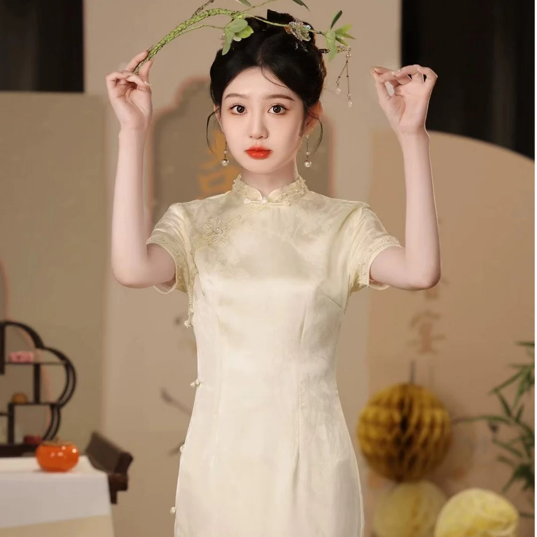 LY路香槟色旗袍敬酒服新娘女新中式订婚礼服夏领证登记连衣裙