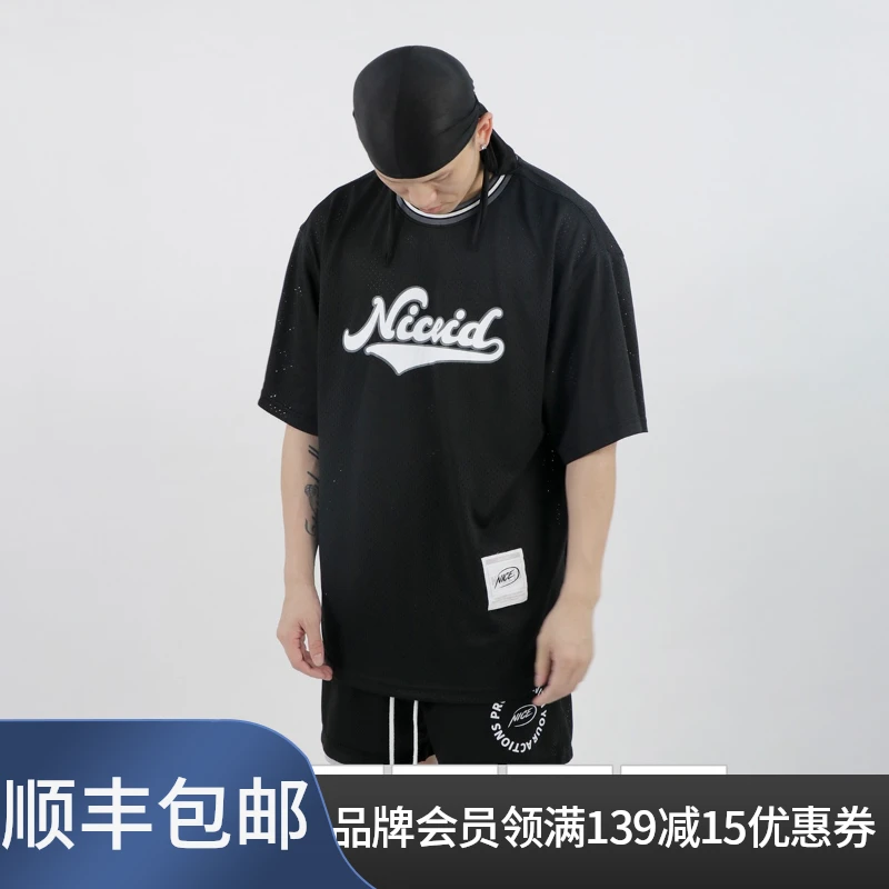 NICEID NICE新款复古logo情侣棒球服休闲圆领T恤短袖宽松上衣百搭