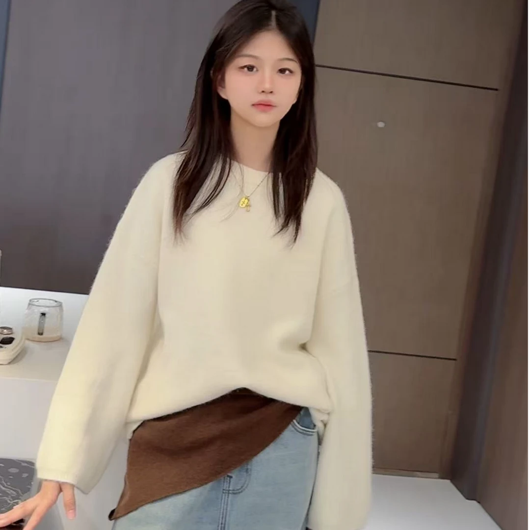 TTY  冬季2025加厚套头软糯纯色简约风慵懒感宽松针织毛衣278162