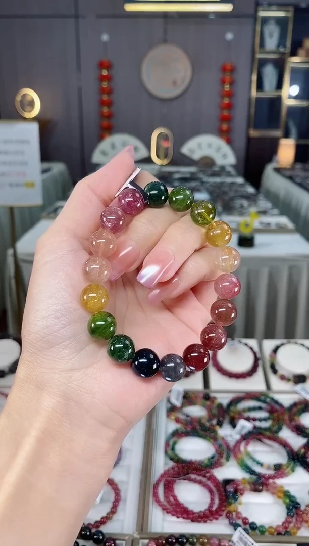未镶嵌老矿碧玺彩虹单圈手串11mm+碧玺hon多样性发货一条