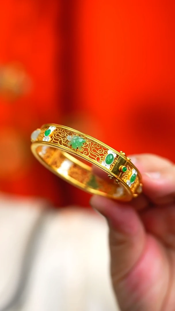 银S925镶嵌手镯翡翠雨****i新款