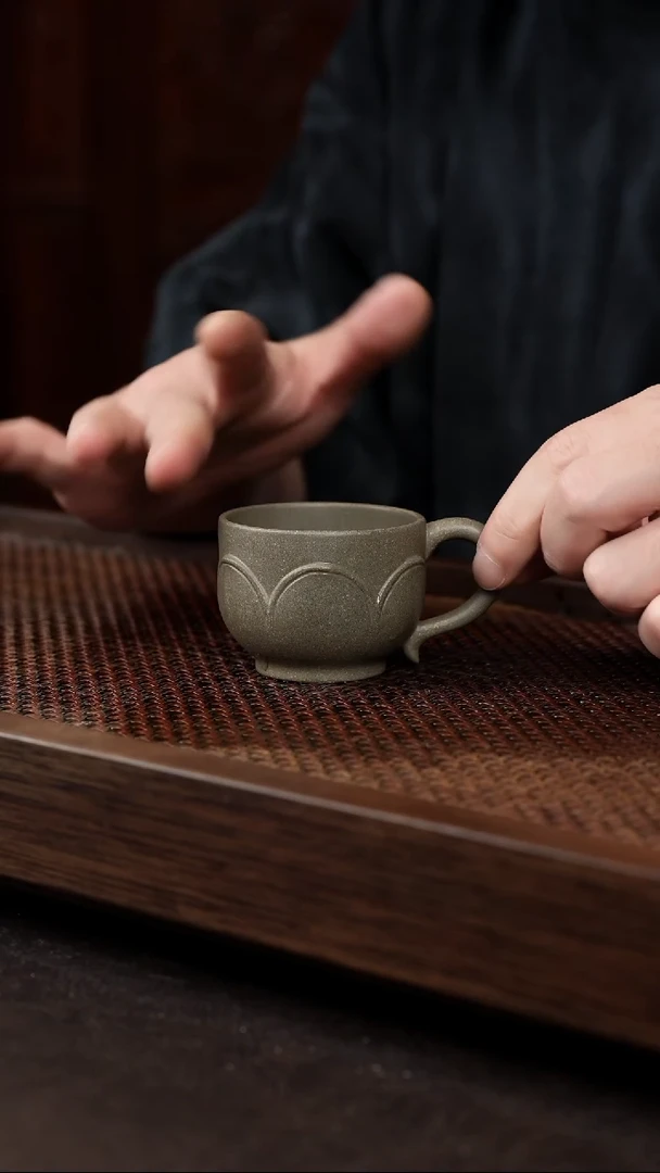 茶壶紫砂青灰泥带把杯