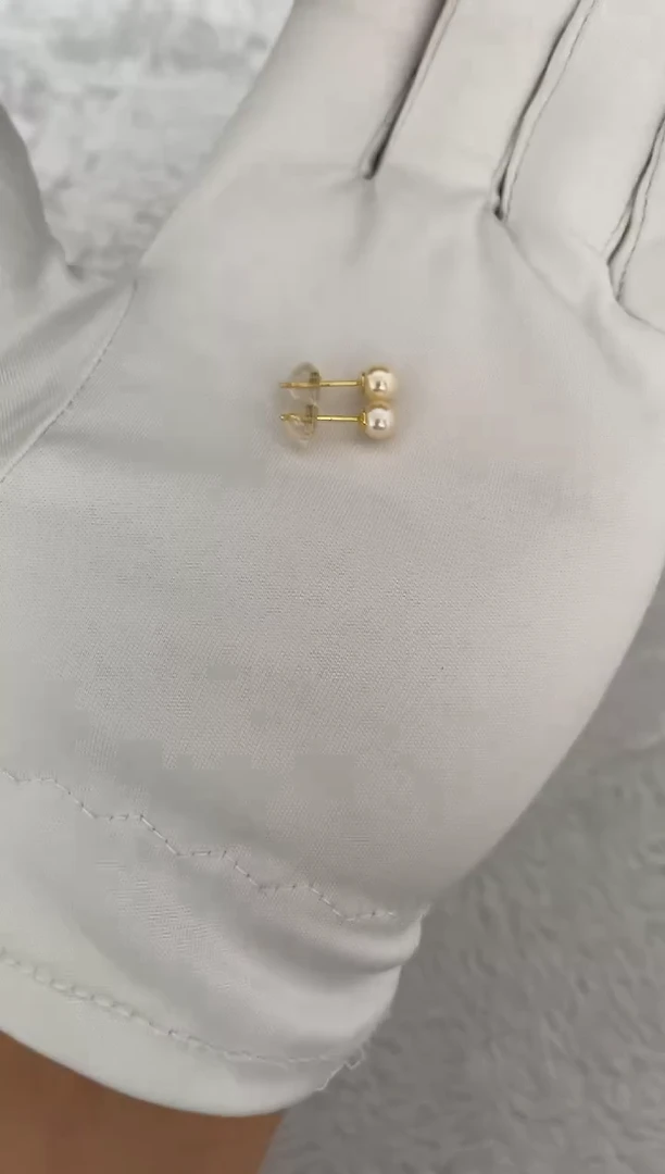 银S925镶嵌海水珍珠耳钉AK羽皇金素钉5-5.5mm