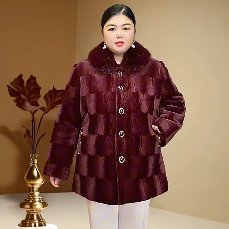 中老年人冬装加肥加厚外套女装奶奶仿貂绒大衣中长款妈妈洋气新款