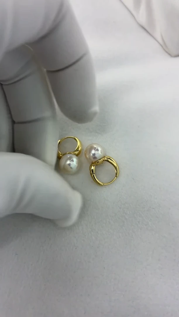 18K金镶嵌耳饰海水珍珠耳扣8.5-9