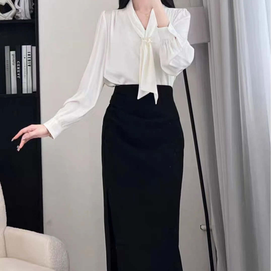 拉夏贝尔24现货秋新法式优雅轻奢高腰上衣+半身裙套装 10058 LHD