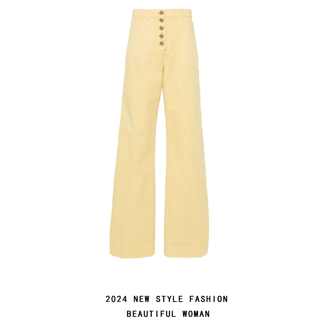 【现货】2025早春新款洋气百搭超好看直筒牛仔裤女黄色高腰排扣长裤