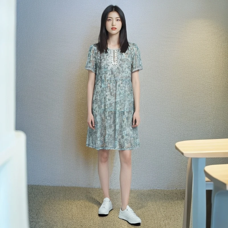 【F-3】大码AB-连衣裙6895绿色花正码