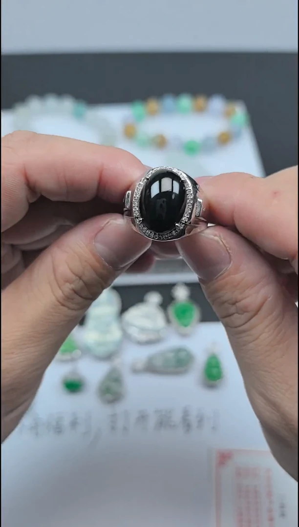 银S925镶嵌戒指翡翠翡翠戒指