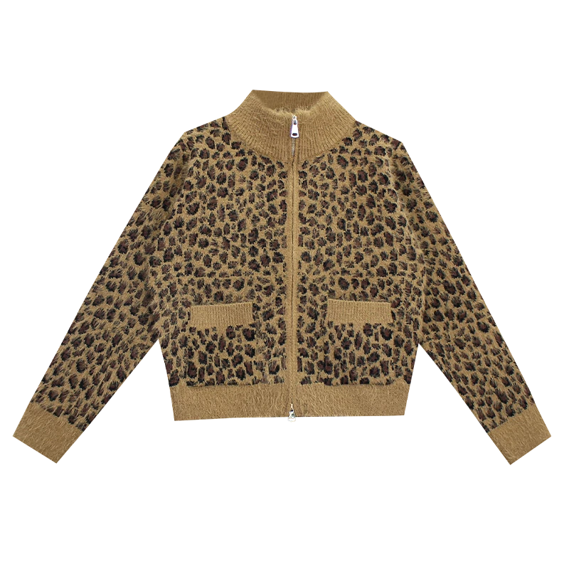 2025秋冬款针织外套时髦感辣妹复古豹纹开衫毛衣213210K078【Z】