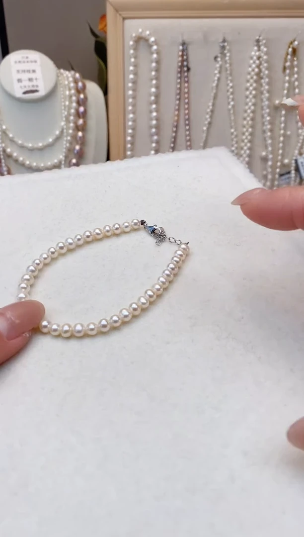 【闪购商品】淡水珍珠项链银S925镶嵌极光白鹅蛋手链