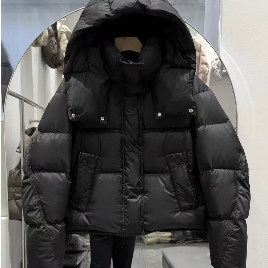 【影姐宠粉】冬新款羽绒服女短款连帽加厚泡芙拼接皮保暖外套12203