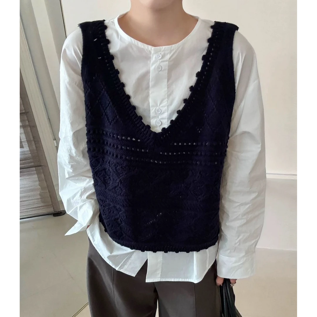 【苏苏精选】768小香风泡泡袖假两件中领打底衫