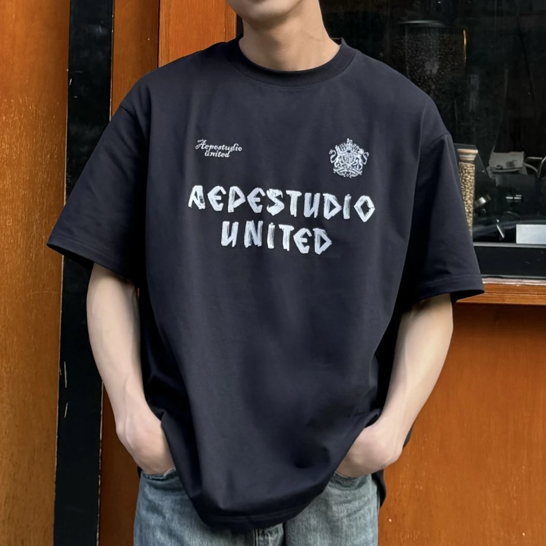 【左胸徽章】夏季潮牌美式短袖T恤圆领徽章情侣半袖宽松男短袖