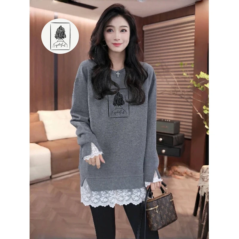 中长款遮屁股T恤女春秋冬加厚卫衣内搭保暖德绒打底衫假两件上衣