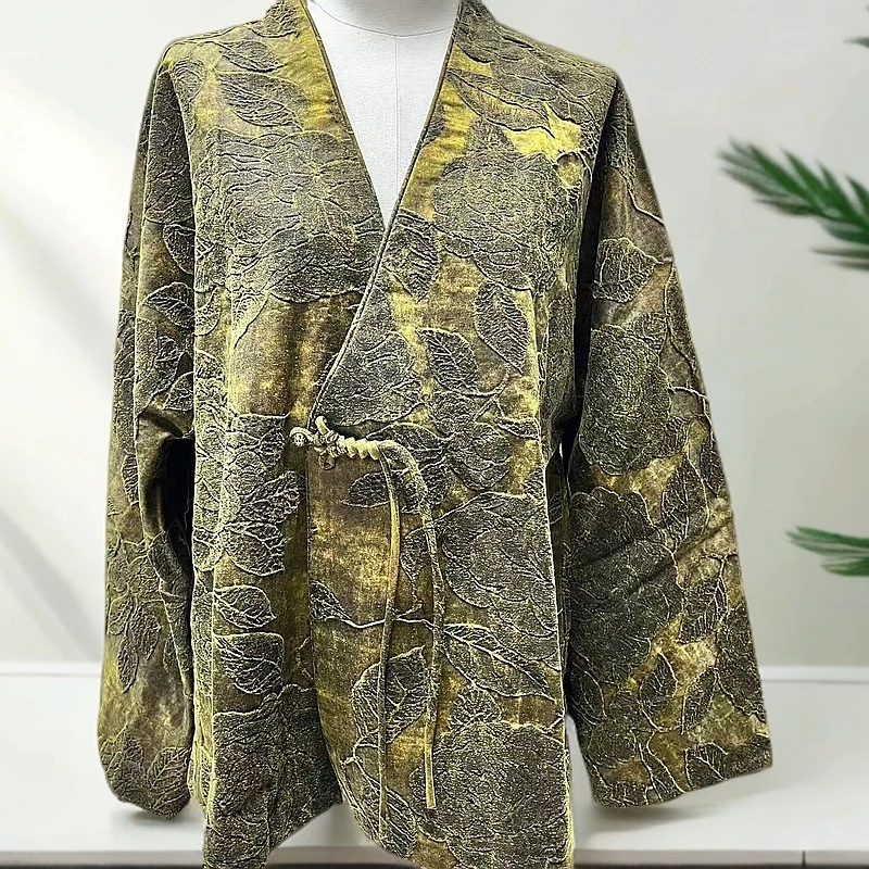 XY2025新款设计师长袖柞蚕时尚国风金色提花唐装外套24zh393-3