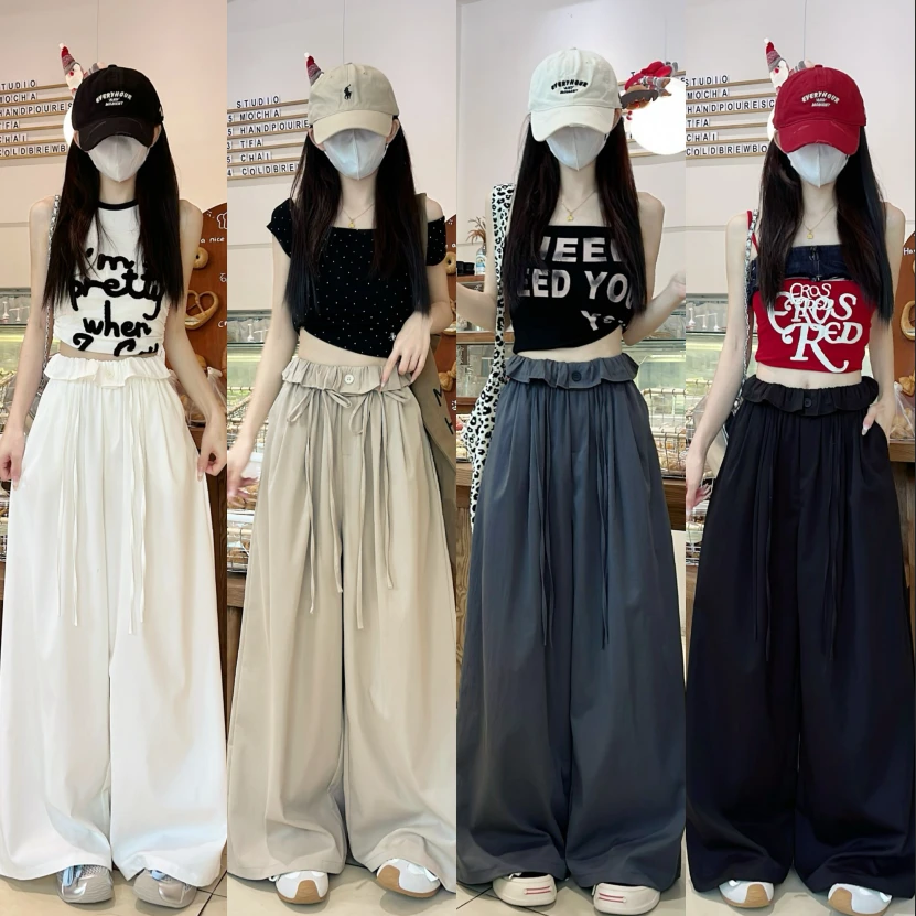 【屁屁猪】2025秋季新翻边芭蕾阔腿裤设计感宽松显瘦休闲直筒裤